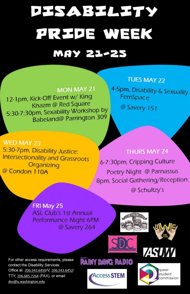 Arbitrary shapes of differing colors each listing events for each day of the week