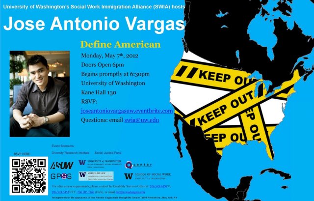 Picture of Antonio Jose Vargas in left top corner, image of north america on the left, all countries are in black except the US which is whte with yellow police tape reading "keep out" across it